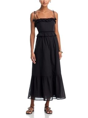 Aqua Black Ruffle-Tier Maxi Dress with Tie Straps